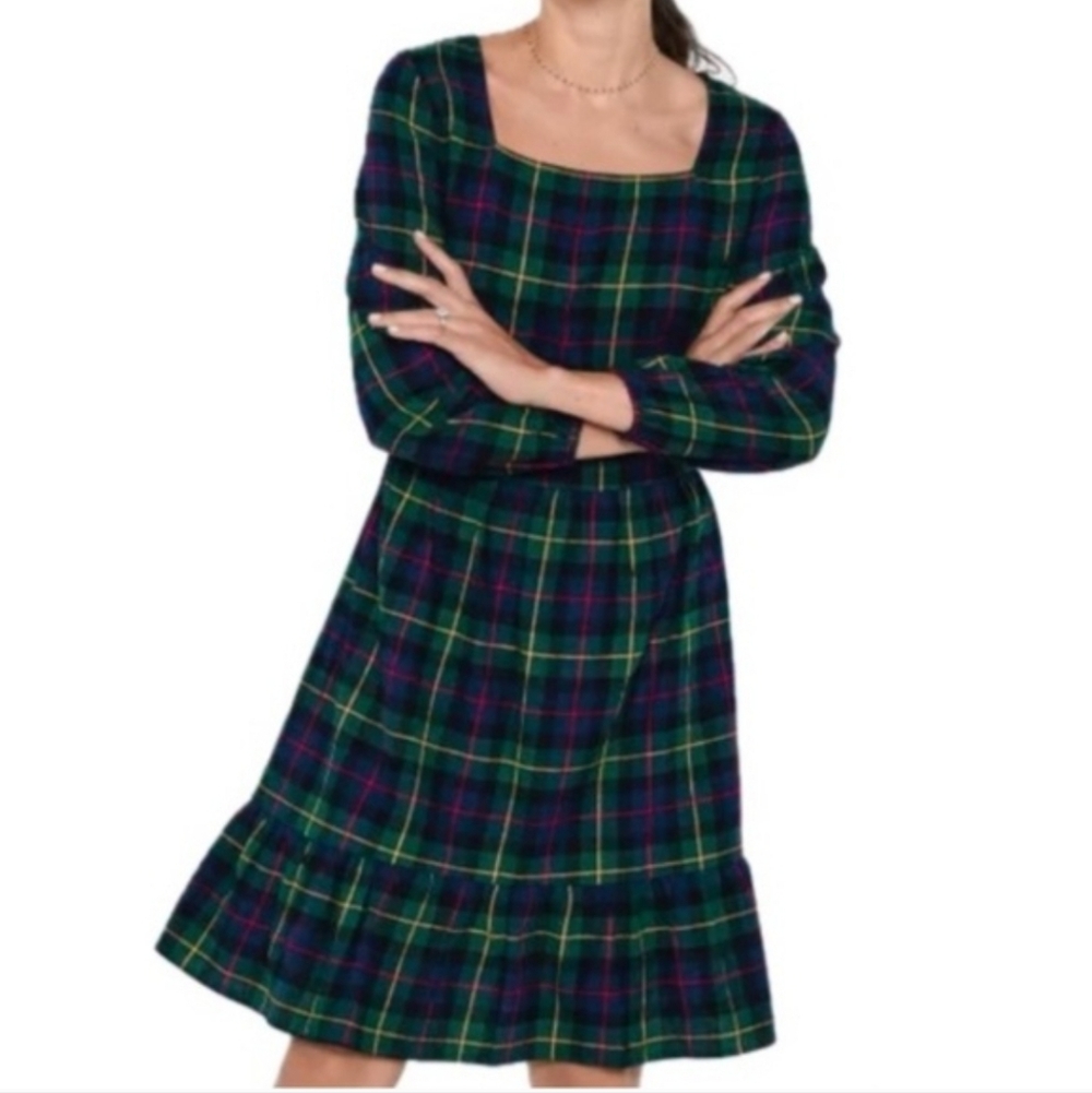 THE CHILDREN’S PLACE Matching Family Green Flannel Plaid Tiered Dress Size XXL